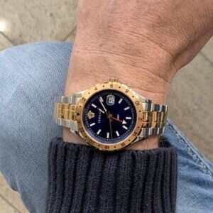 Versace Swiss Men's Watch GMT Blue Dual Tone Rose Gold